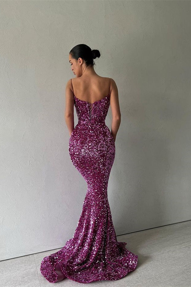 Schlank Pailletten Meerjungfrau Ballkleid Charmante Spaghetti