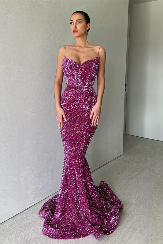 Schlank Pailletten Meerjungfrau Ballkleid Charmante Spaghetti