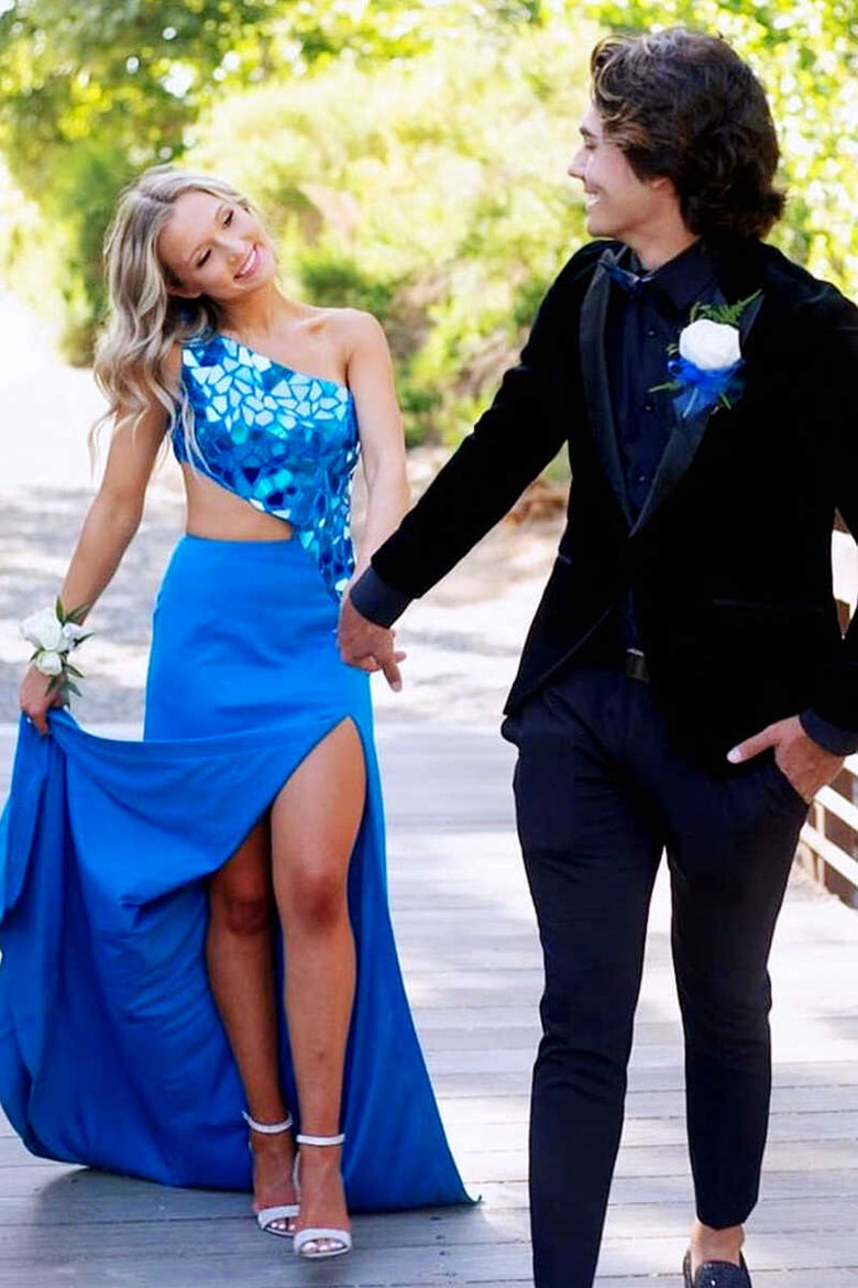 Ashley | Vestido de fiesta con un solo hombro, corte tubo y lentejuelas de espejo