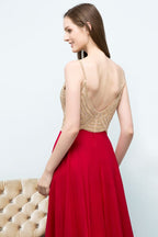 Spaghetti Floor Length A-line Beading Burgundy Prom Dresses