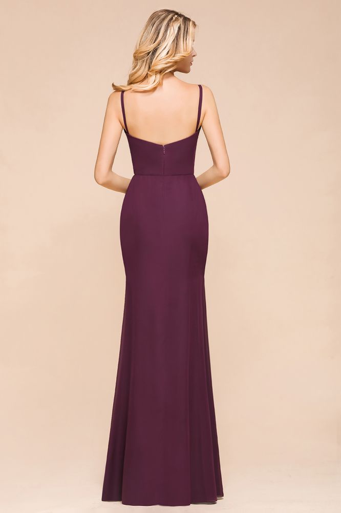 Vestido de dama de honor de corte sirena con espagueti, de gasa, sencillo, largo hasta el suelo, para fiesta