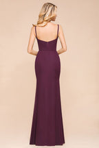 Vestido de dama de honor de corte sirena con espagueti, de gasa, sencillo, largo hasta el suelo, para fiesta