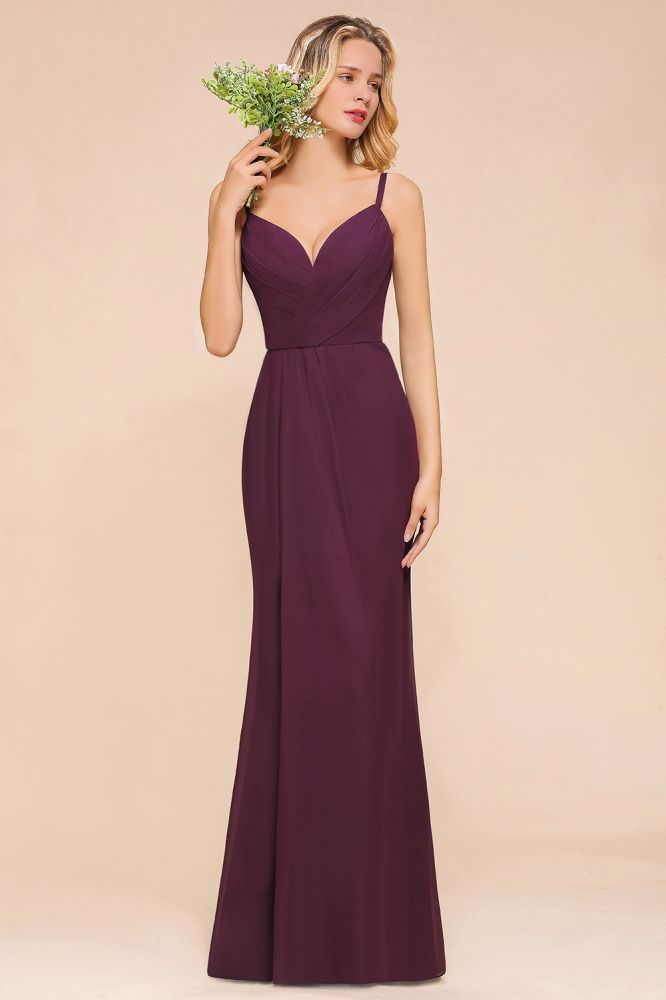 Vestido de dama de honor de corte sirena con espagueti, de gasa, sencillo, largo hasta el suelo, para fiesta