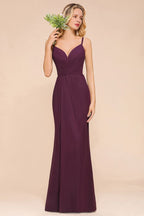 Vestido de dama de honor de corte sirena con espagueti, de gasa, sencillo, largo hasta el suelo, para fiesta