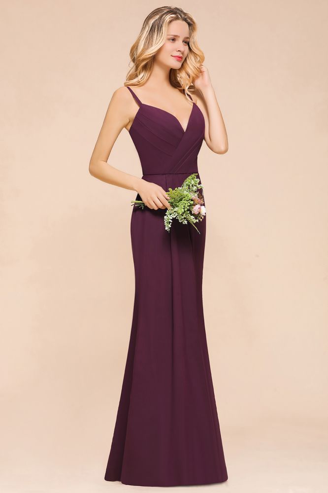 Vestido de dama de honor de corte sirena con espagueti, de gasa, sencillo, largo hasta el suelo, para fiesta