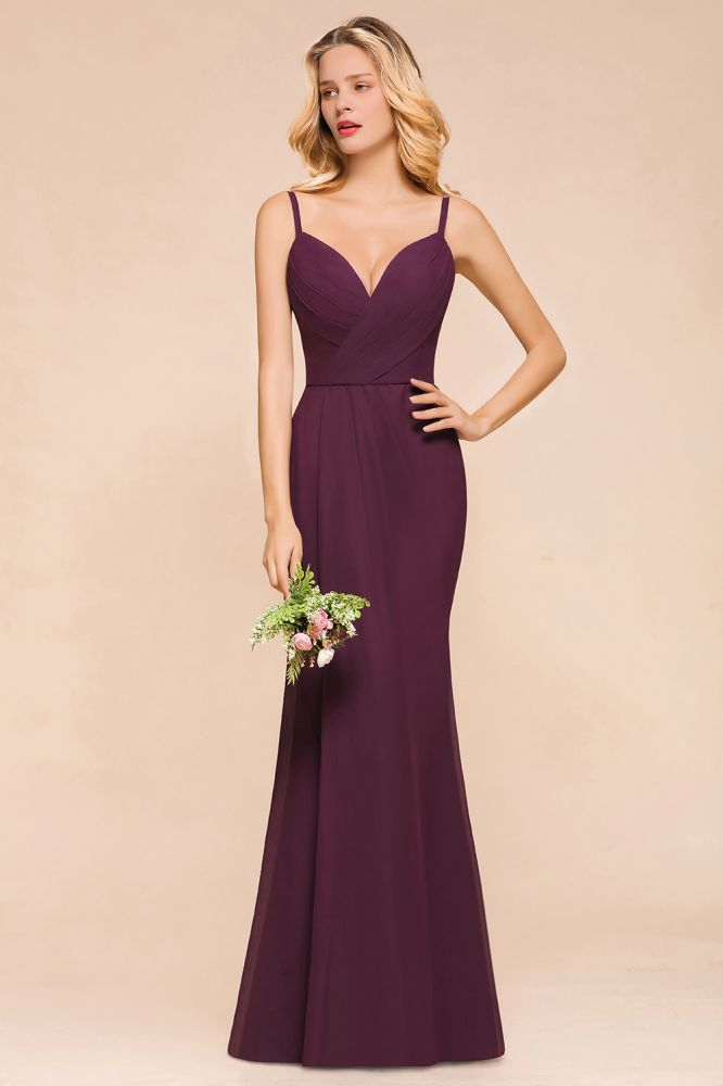 Vestido de dama de honor de corte sirena con espagueti, de gasa, sencillo, largo hasta el suelo, para fiesta