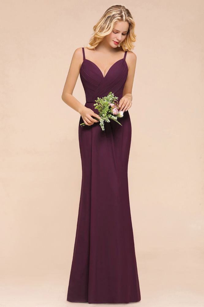 Vestido de dama de honor de corte sirena con espagueti, de gasa, sencillo, largo hasta el suelo, para fiesta