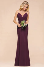 Vestido de dama de honor de corte sirena con espagueti, de gasa, sencillo, largo hasta el suelo, para fiesta