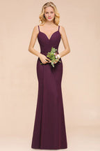 Vestido de dama de honor de corte sirena con espagueti, de gasa, sencillo, largo hasta el suelo, para fiesta