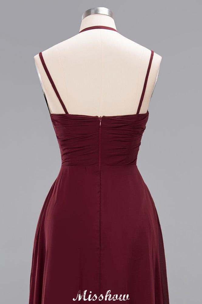 Vestido de dama de honor de gasa con tirantes finos, sin mangas, con volantes y corte A