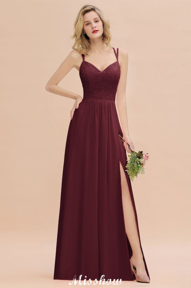 Vestido de dama de honor azul cielo con escote en V y abertura lateral tipo espagueti para fiesta de boda