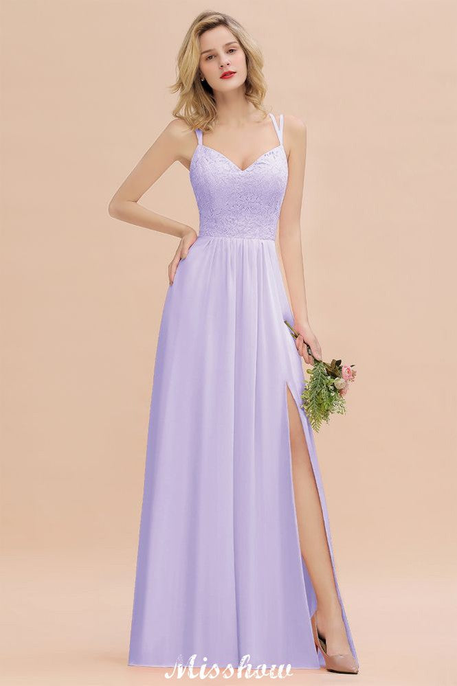 Vestido de dama de honor azul cielo con escote en V y abertura lateral tipo espagueti para fiesta de boda