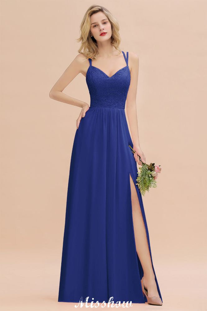 Vestido de dama de honor azul cielo con escote en V y abertura lateral tipo espagueti para fiesta de boda
