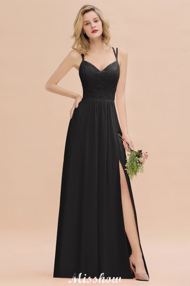 Vestido de dama de honor azul cielo con escote en V y abertura lateral tipo espagueti para fiesta de boda