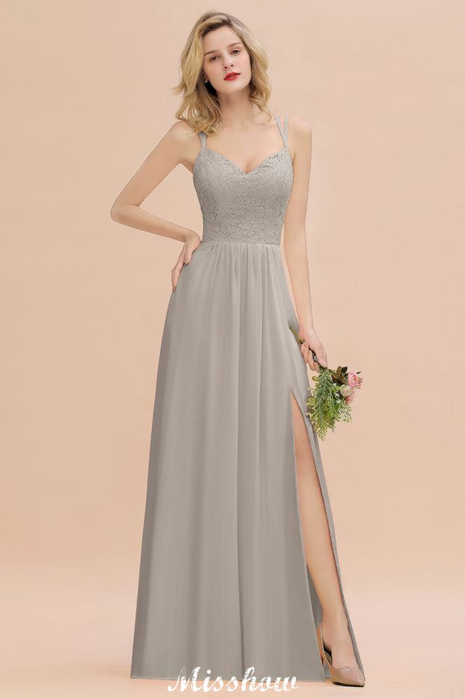 Vestido de dama de honor azul cielo con escote en V y abertura lateral tipo espagueti para fiesta de boda