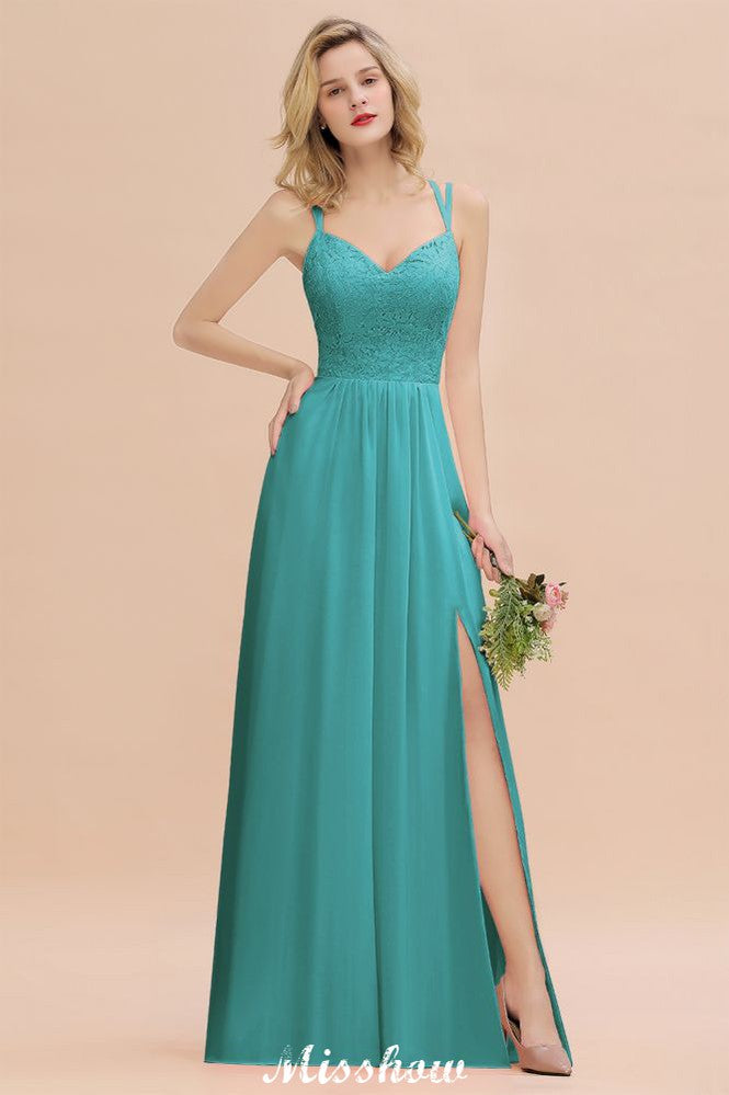 Vestido de dama de honor azul cielo con escote en V y abertura lateral tipo espagueti para fiesta de boda