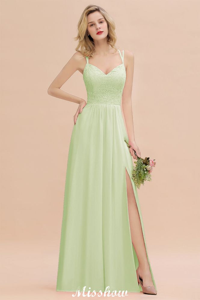 Vestido de dama de honor azul cielo con escote en V y abertura lateral tipo espagueti para fiesta de boda