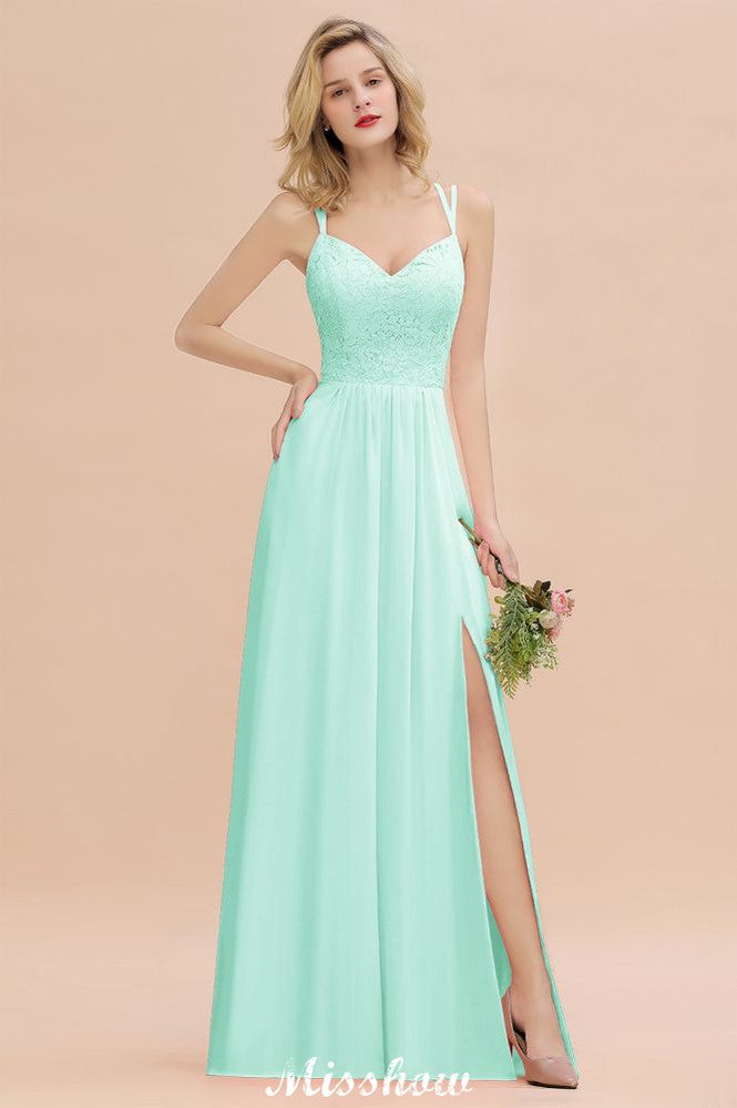Vestido de dama de honor azul cielo con escote en V y abertura lateral tipo espagueti para fiesta de boda