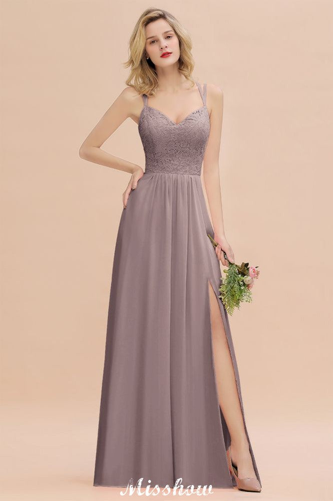 Vestido de dama de honor azul cielo con escote en V y abertura lateral tipo espagueti para fiesta de boda