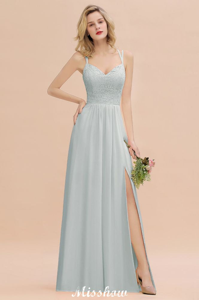 Vestido de dama de honor azul cielo con escote en V y abertura lateral tipo espagueti para fiesta de boda