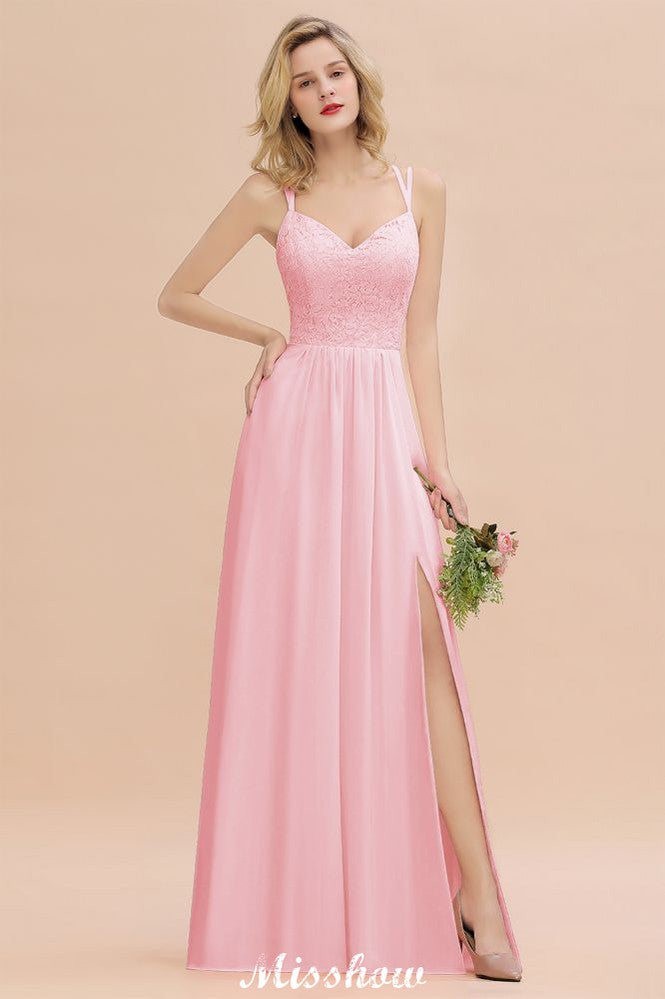 Vestido de dama de honor azul cielo con escote en V y abertura lateral tipo espagueti para fiesta de boda