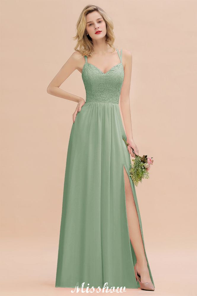 Vestido de dama de honor azul cielo con escote en V y abertura lateral tipo espagueti para fiesta de boda