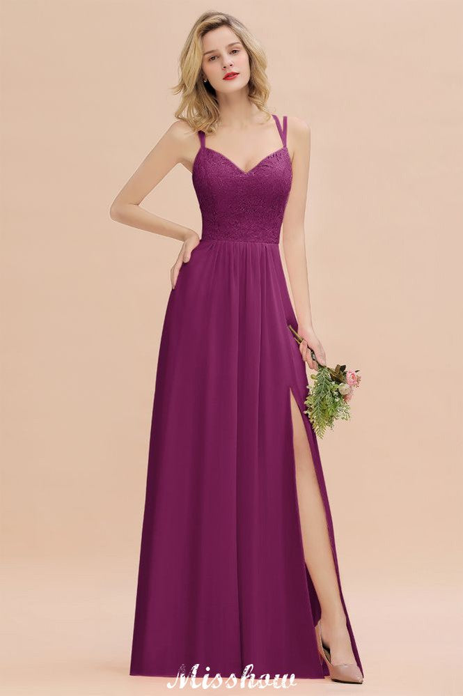 Vestido de dama de honor azul cielo con escote en V y abertura lateral tipo espagueti para fiesta de boda