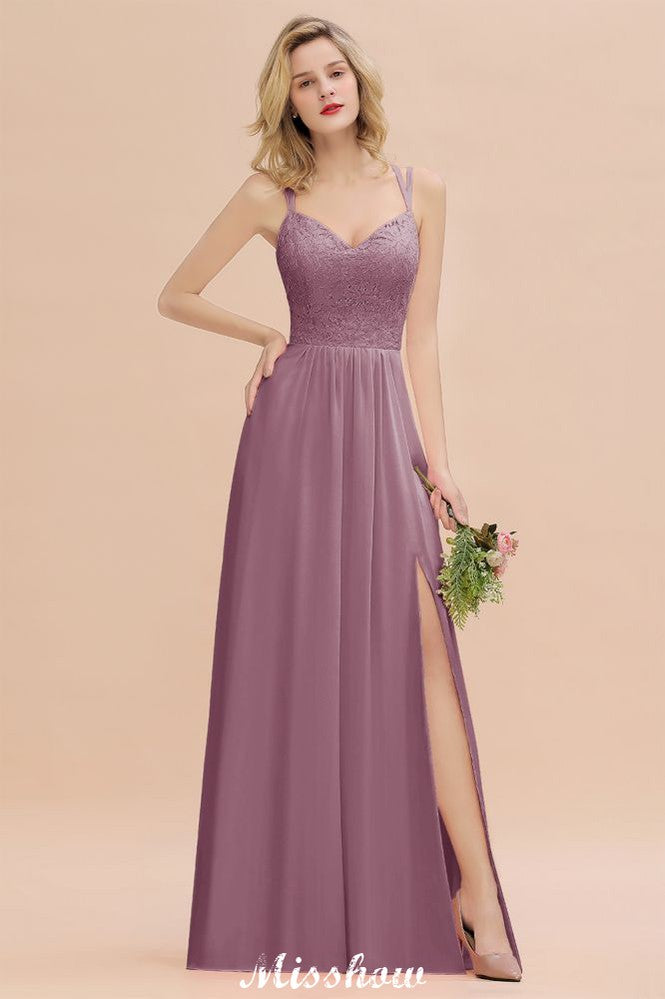 Vestido de dama de honor azul cielo con escote en V y abertura lateral tipo espagueti para fiesta de boda