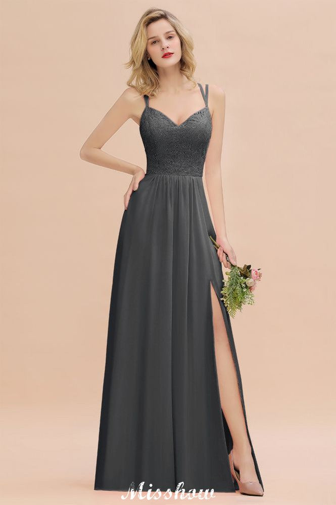 Vestido de dama de honor azul cielo con escote en V y abertura lateral tipo espagueti para fiesta de boda