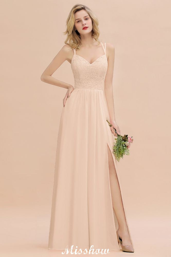 Vestido de dama de honor azul cielo con escote en V y abertura lateral tipo espagueti para fiesta de boda