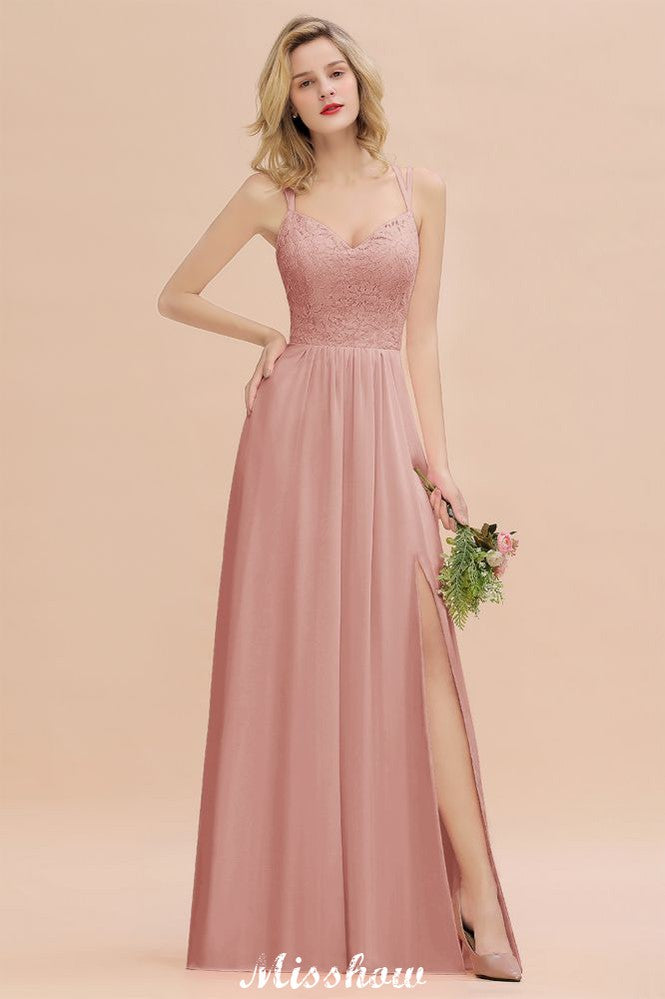 Vestido de dama de honor azul cielo con escote en V y abertura lateral tipo espagueti para fiesta de boda