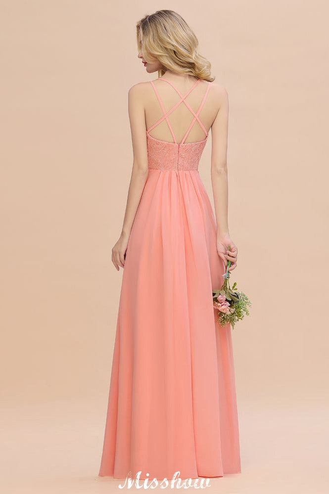 Vestido de dama de honor azul cielo con escote en V y abertura lateral tipo espagueti para fiesta de boda