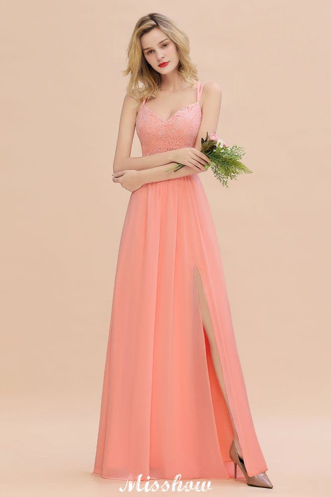Vestido de dama de honor azul cielo con escote en V y abertura lateral tipo espagueti para fiesta de boda