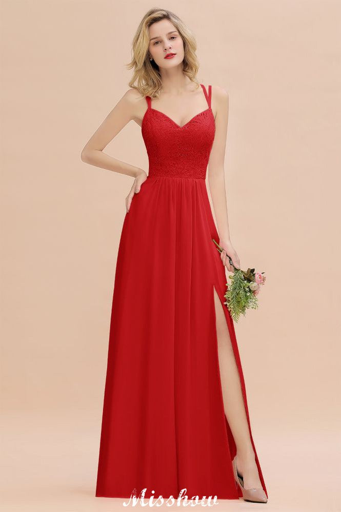Vestido de dama de honor azul cielo con escote en V y abertura lateral tipo espagueti para fiesta de boda