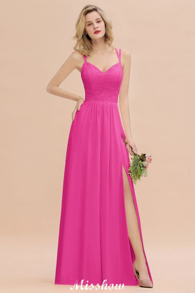 Vestido de dama de honor azul cielo con escote en V y abertura lateral tipo espagueti para fiesta de boda