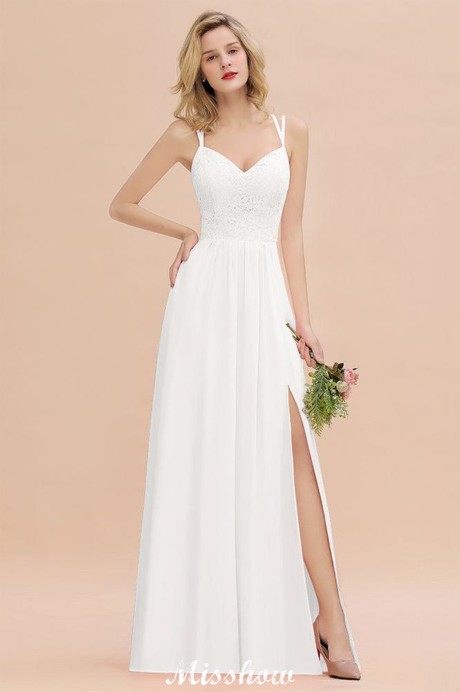 Vestido de dama de honor azul cielo con escote en V y abertura lateral tipo espagueti para fiesta de boda