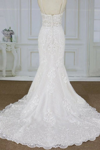 Spaghetti Strap Appliques Pretty Mermaid Elegant Wedding Dresses