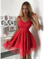 Rotes kurzes Ballkleid mit Spaghettiträgern, Mini-Heimkehrkleid, PD305