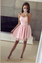 Rotes kurzes Ballkleid mit Spaghettiträgern, Mini-Heimkehrkleid, PD305