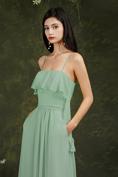 Spaghetti Strapes Split Front Aline Tulle Long Prom dress