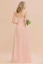 Vestido de dama de honor de corte A con tirantes finos y escote corazón de gasa con vuelo