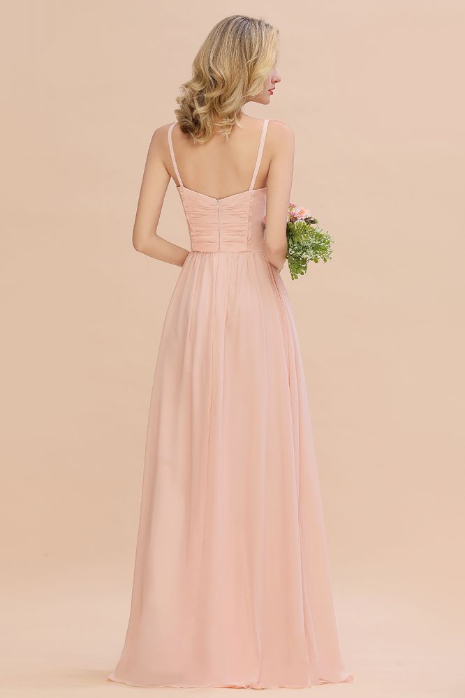 Vestido de dama de honor de corte A con tirantes finos y escote corazón de gasa con vuelo