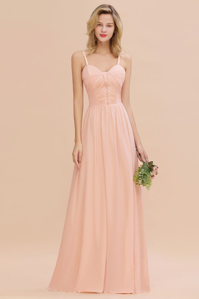 Vestido de dama de honor de corte A con tirantes finos y escote corazón de gasa con vuelo