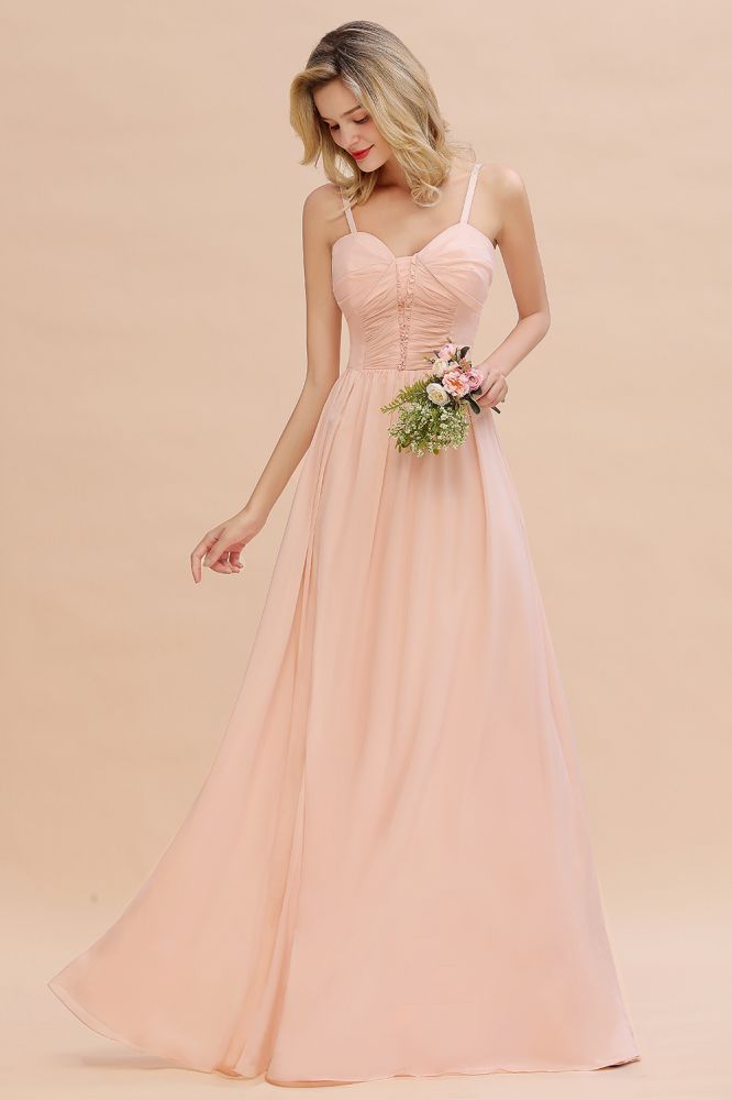 Vestido de dama de honor de corte A con tirantes finos y escote corazón de gasa con vuelo