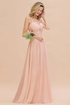 Vestido de dama de honor de corte A con tirantes finos y escote corazón de gasa con vuelo