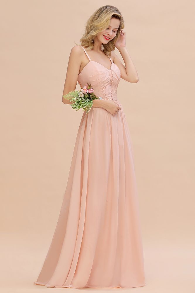 Vestido de dama de honor de corte A con tirantes finos y escote corazón de gasa con vuelo