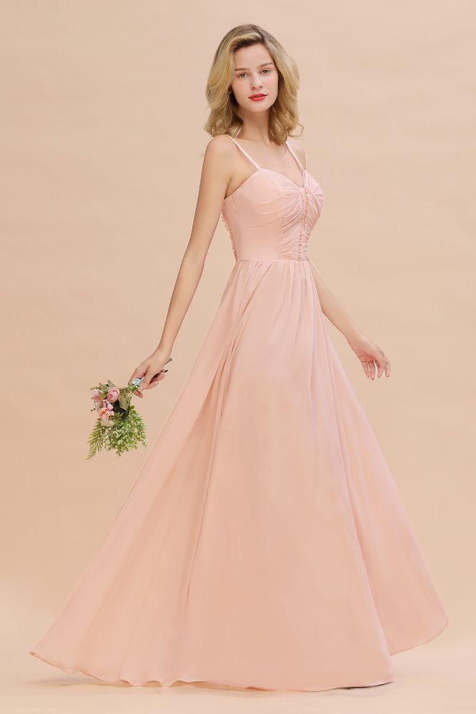 Vestido de dama de honor de corte A con tirantes finos y escote corazón de gasa con vuelo
