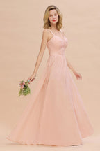 Vestido de dama de honor de corte A con tirantes finos y escote corazón de gasa con vuelo