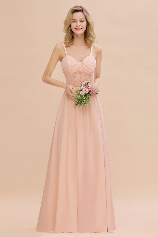 Vestido de dama de honor de corte A con tirantes finos y escote corazón de gasa con vuelo