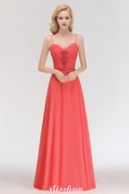 Vestido de noche largo de gasa con tirantes finos, corte A, sin mangas, con cuentas, para dama de honor